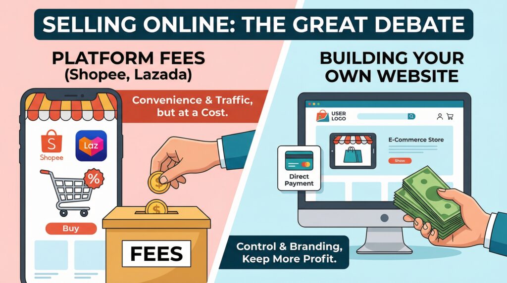 ขายของออนไลน์ ผ่าน Platform Shopee, Lazada vs Own Website